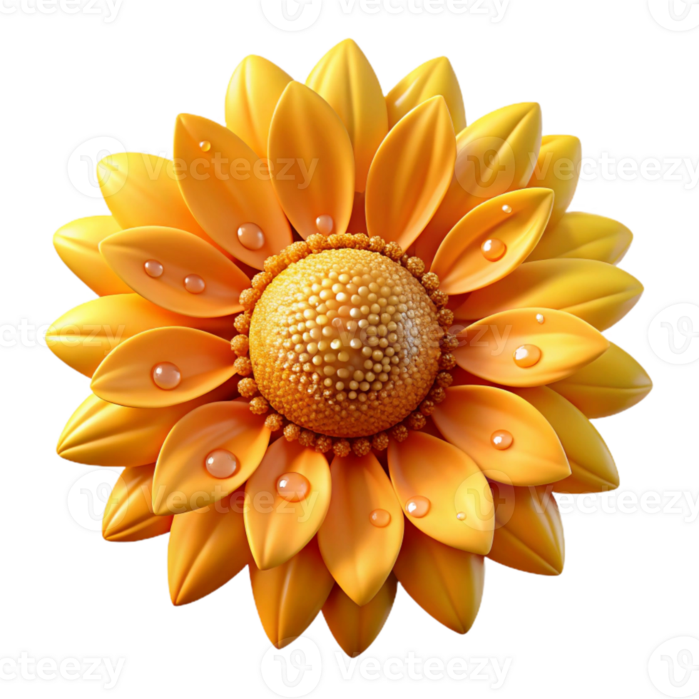 impressive modern Vibrant 3D Render of a Dew-Kissed Sunflower high quality png