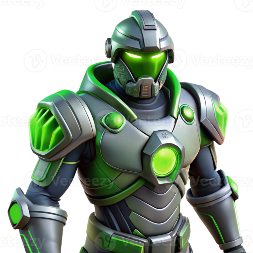 wonderful modern Green Armored Robot 3D Render genuine png