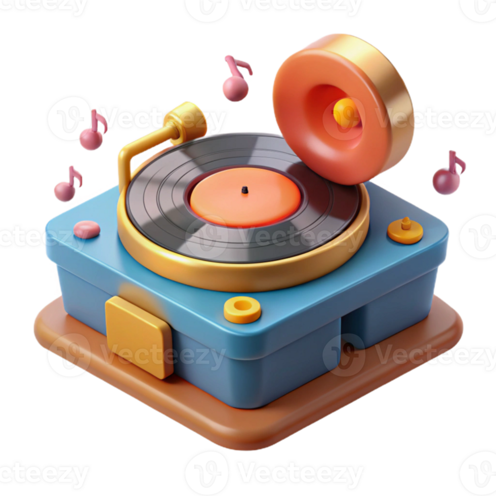serene classic 3D Render Retro Turntable Illustration premium png