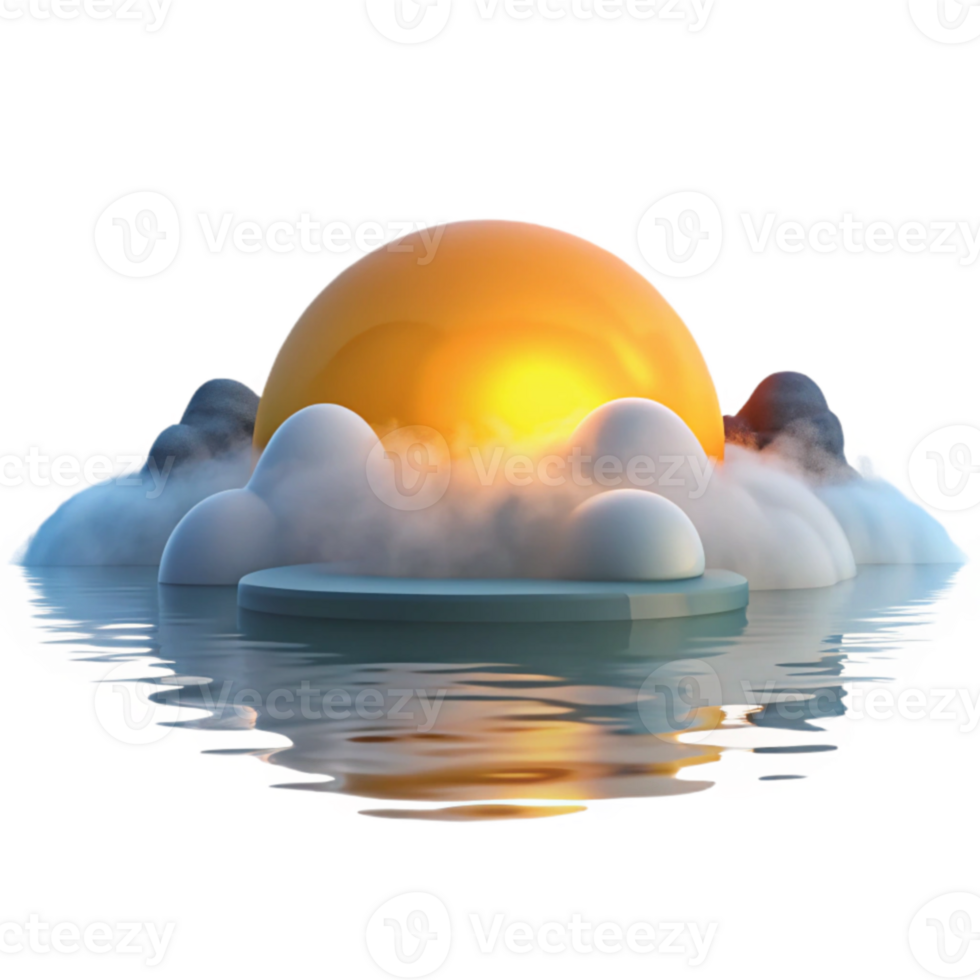 dramatic traditional Serene Sunrise 3D Render premium png