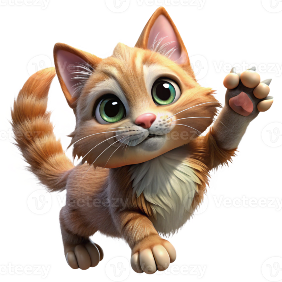 impressive vintage Adorable 3D Ginger Kitten Illustration 4K png
