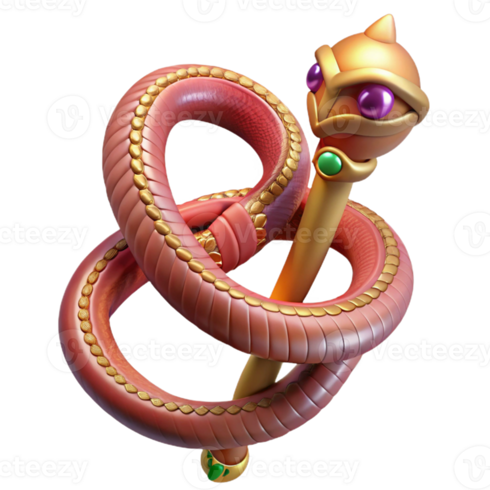 beautiful modern 3D Render of a Magical Snake Staff detailed png