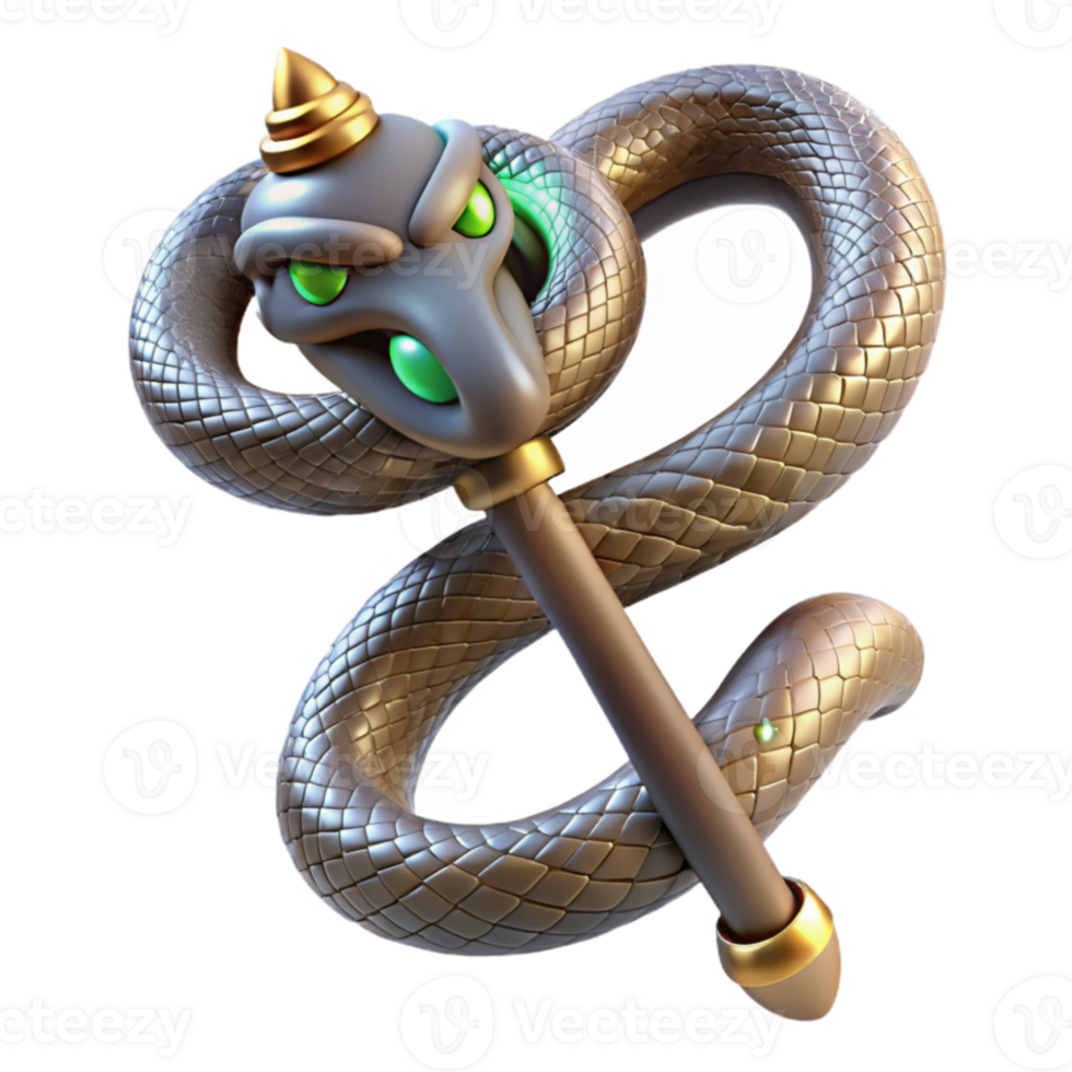vibrant minimalist 3D Render of Mystical Serpent Staff high quality png