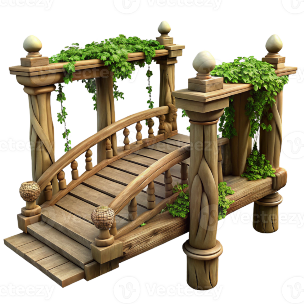 serene rustic 3D Render Wooden Bridge with Vines Illustration genuine png