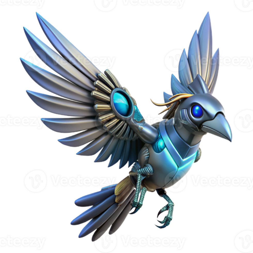 elegant classic Cybernetic Bird 3D Render authentic png