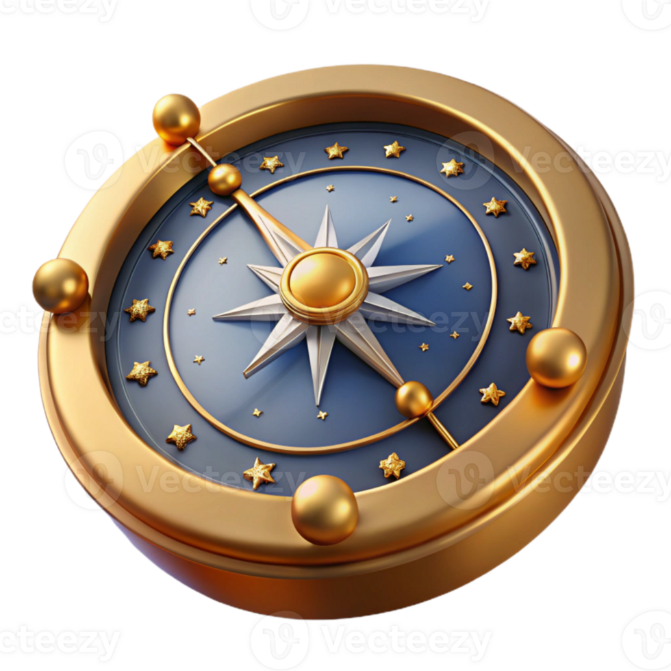 impressive artistic 3D Gold Celestial Compass Illustration high quality png