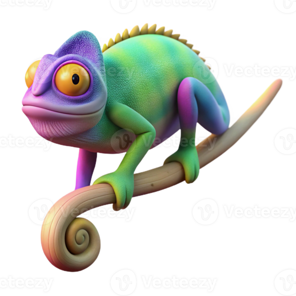 serene modern Vibrant Chameleon 3D Render 4K png