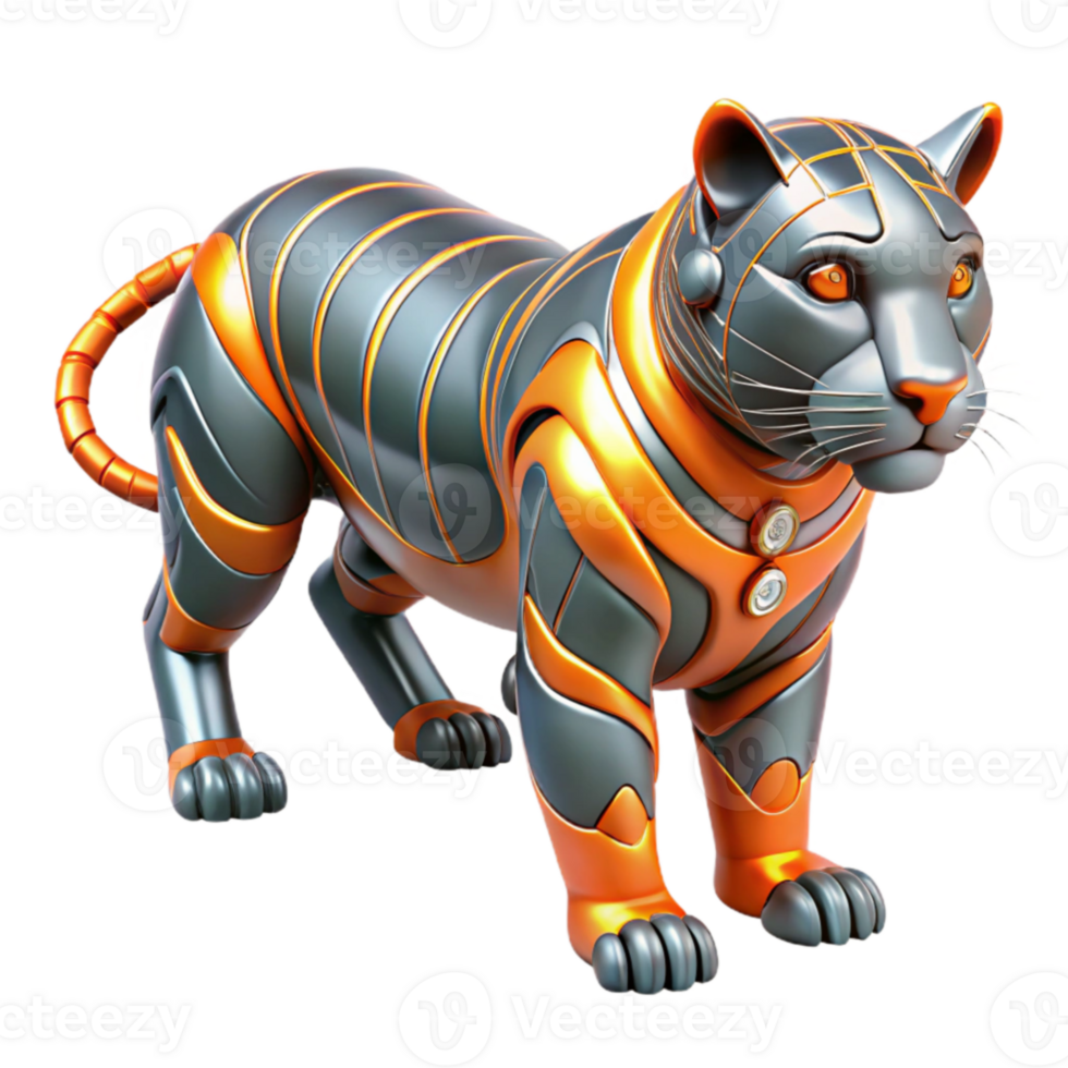 wonderful minimalist Robotic Tiger 3D Render detailed png
