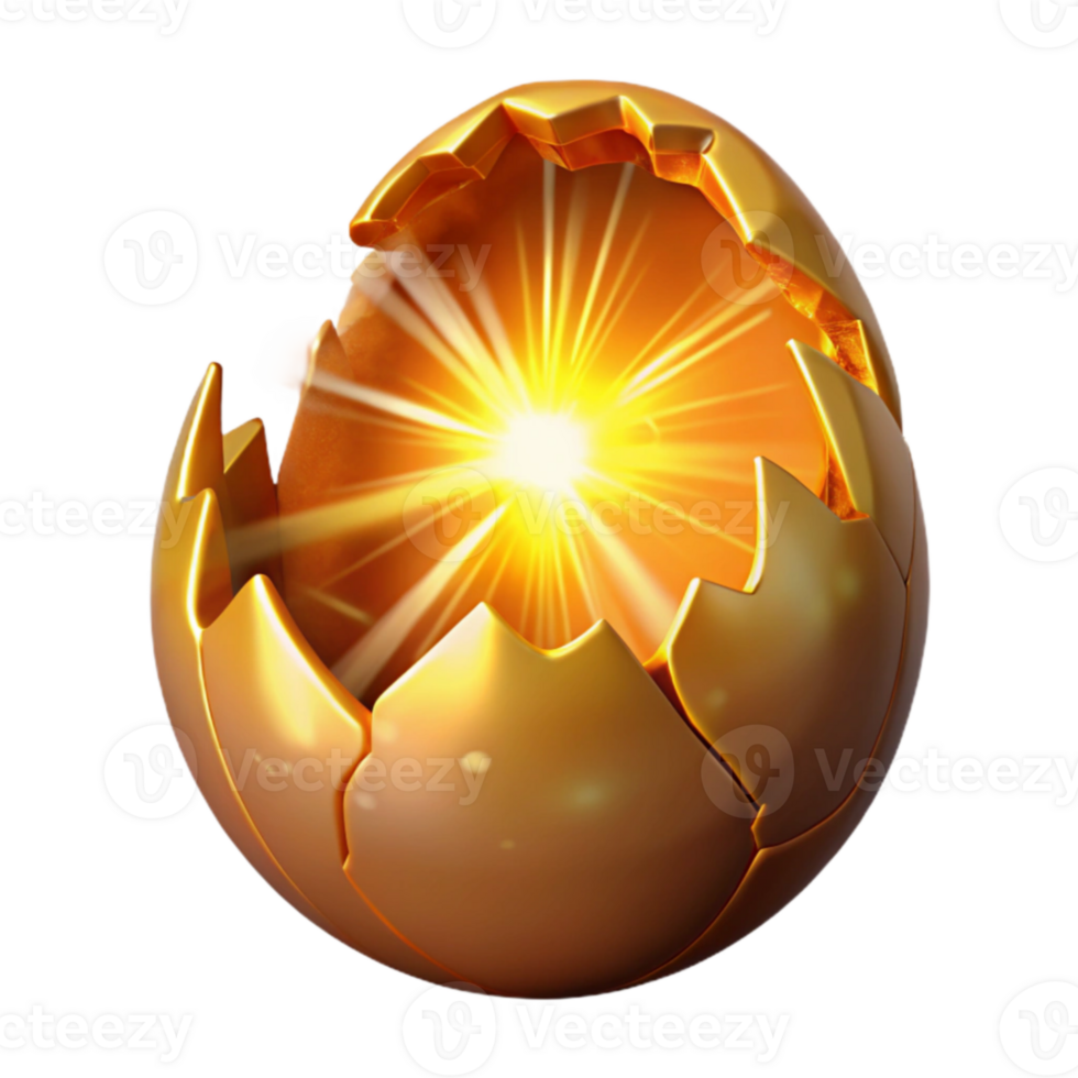magnificent vintage Golden Egg 3D Render, Cracking Open, Bright Light professional png