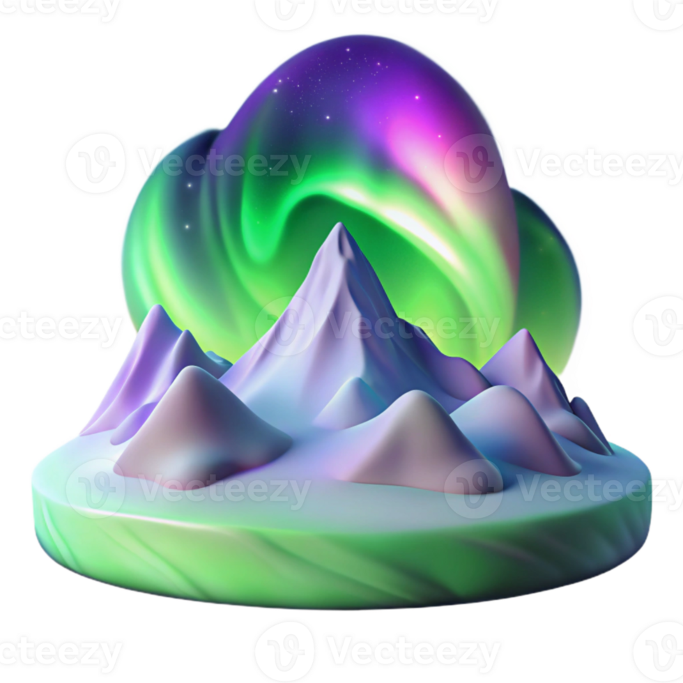 magnificent creative 3D Render of Aurora Borealis over Mountains genuine png