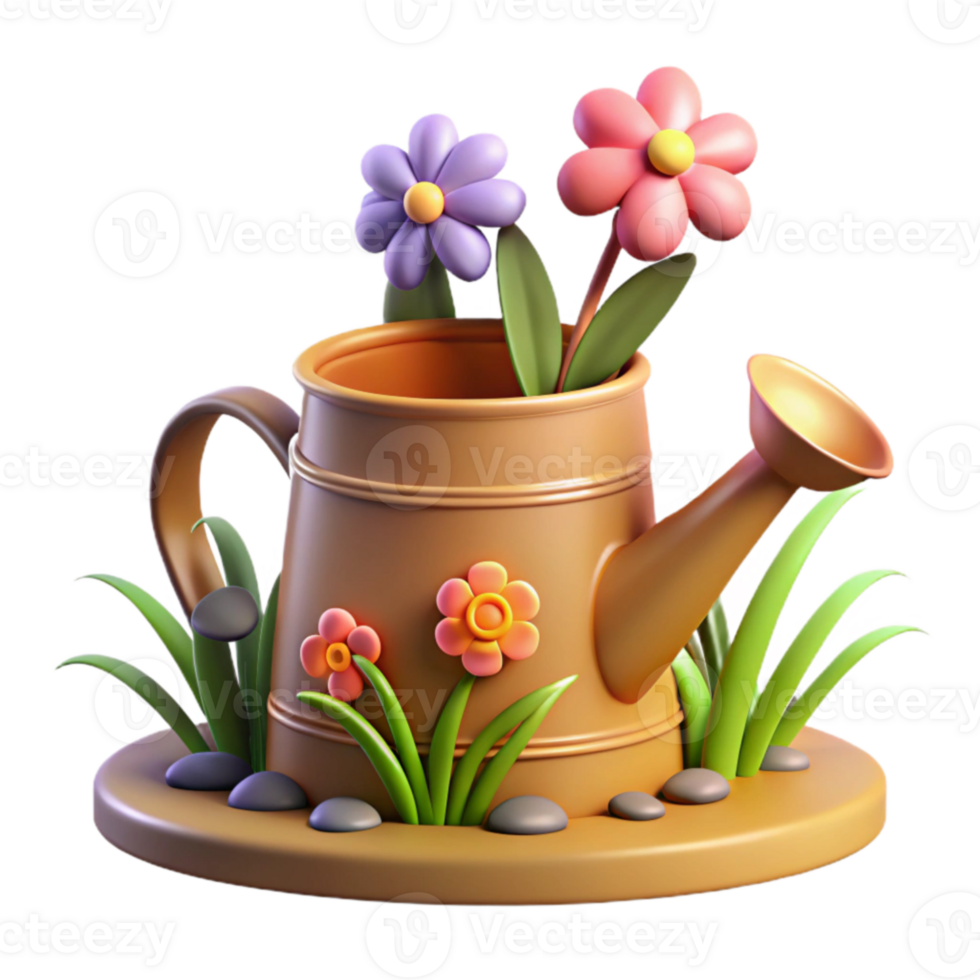 magnificent creative 3D Render of Cute Watering Can with Flowers exclusive png