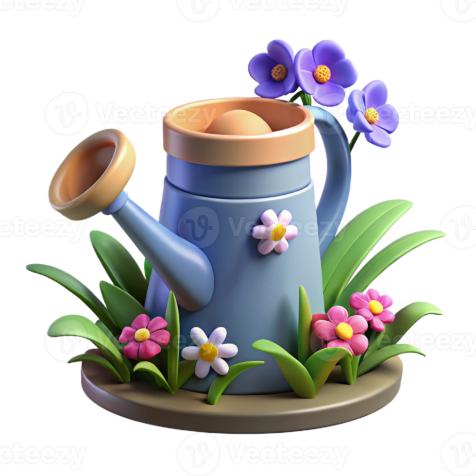extraordinary abstract Cute 3D Render Watering Can with Flowers high resolution png