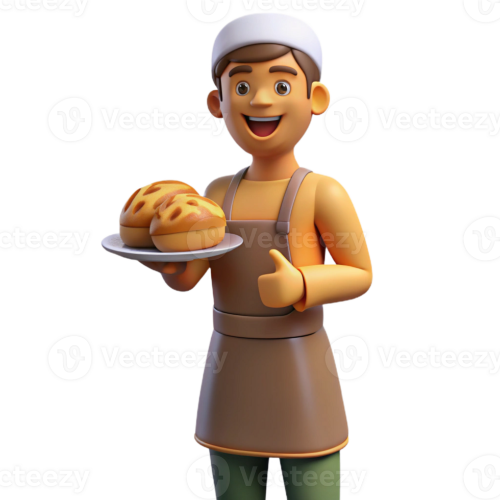 extraordinary artistic Smiling Baker 3D Render Bread Illustration professional png