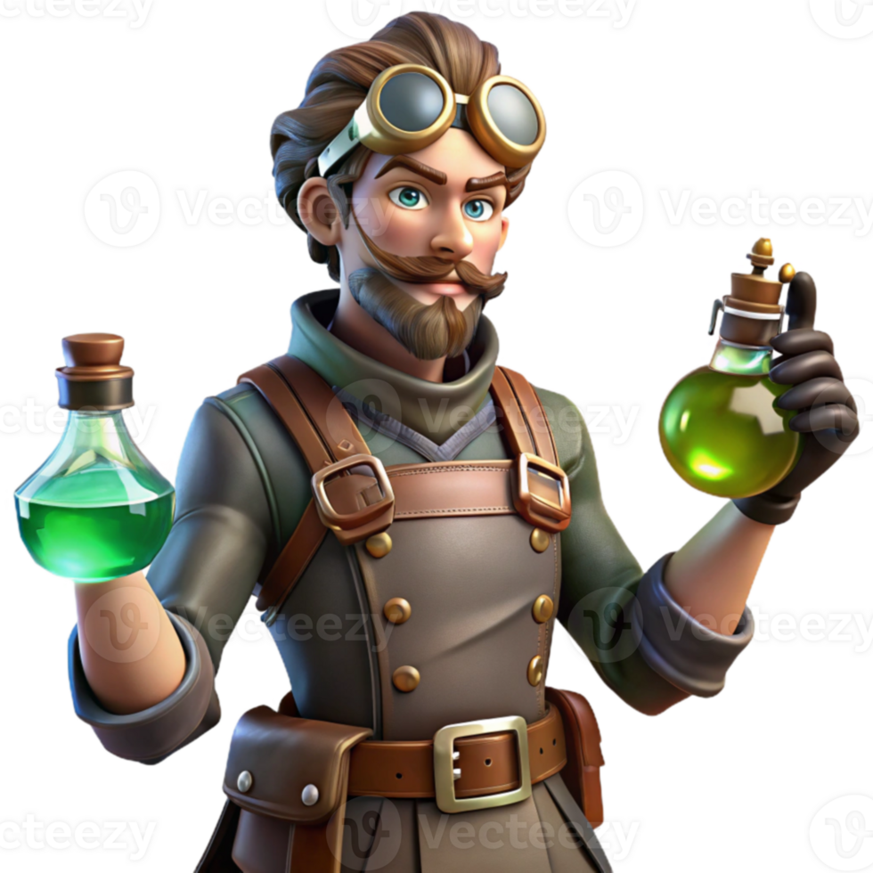 serene minimalist 3D Alchemist Cartoon Illustration genuine png