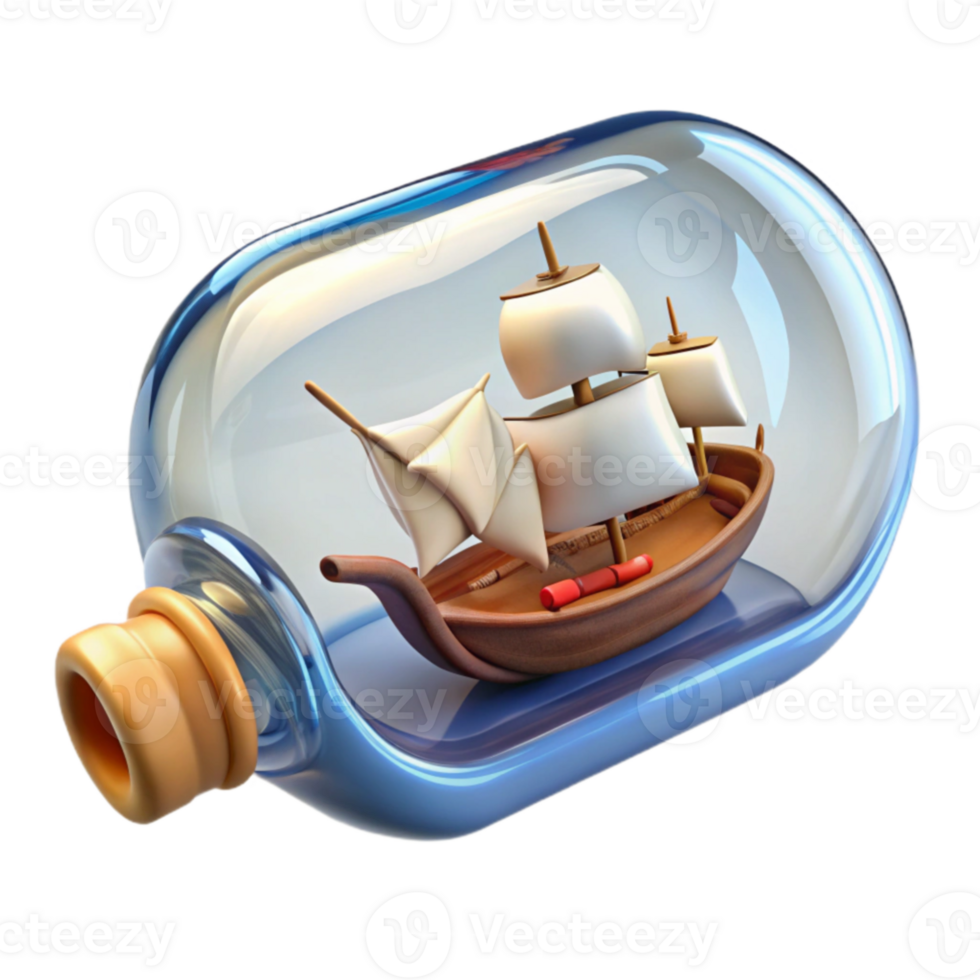 stunning abstract 3D Render Ship in a Bottle Illustration 4K png