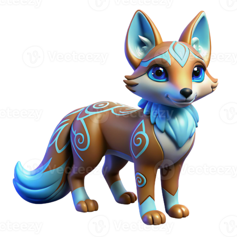 wonderful abstract 3D Render of a Cute Brown Fox with Blue Accents detailed png