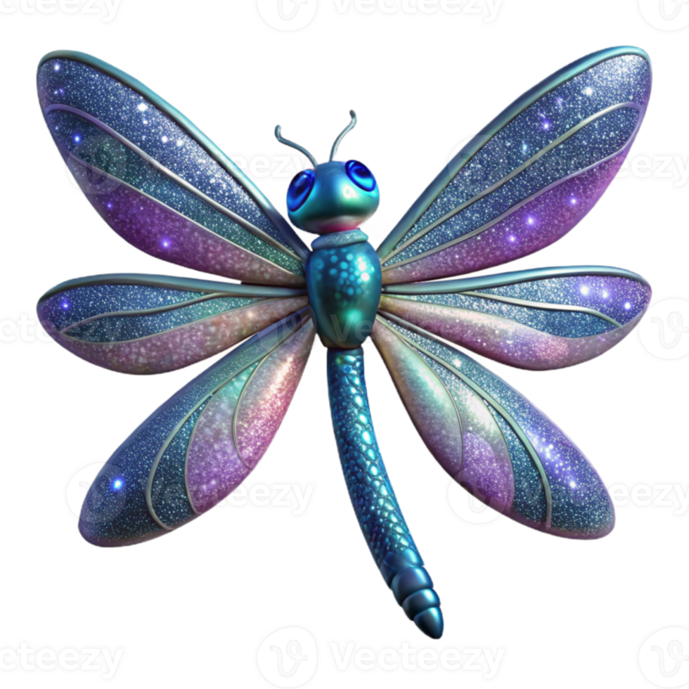 vibrant modern Glittering Dragonfly 3D Illustration detailed png