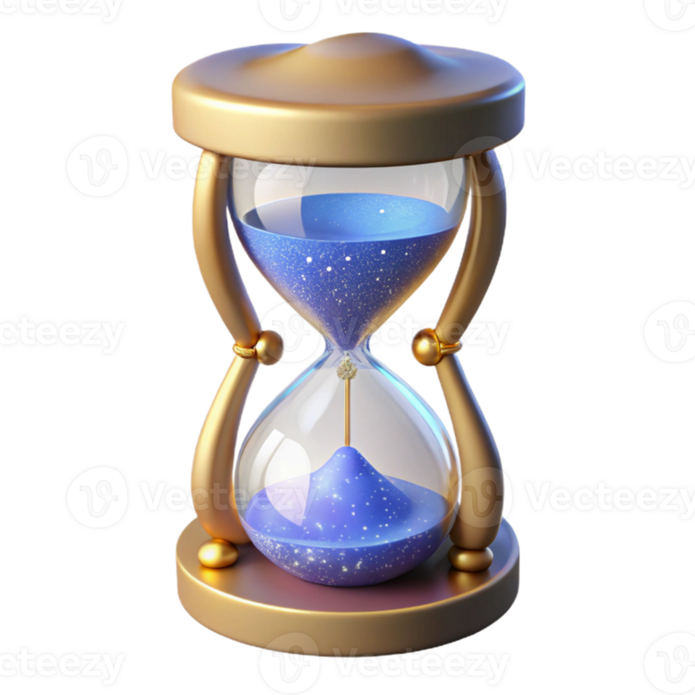 magnificent classic 3D Render of Gold Hourglass with Blue Stardust 4K png