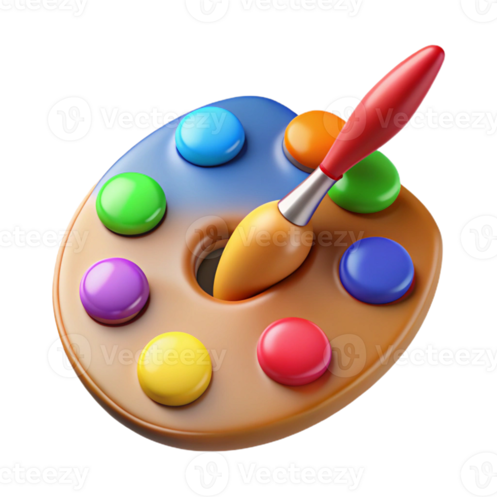 vibrant traditional 3D Render Colorful Paint Palette and Brush 4K png
