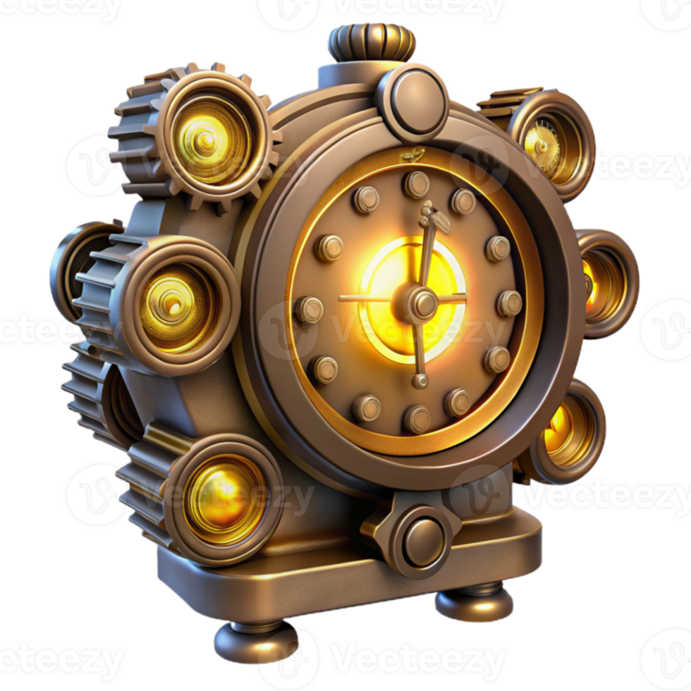 vibrant minimalist Steampunk Clock 3D Render detailed png