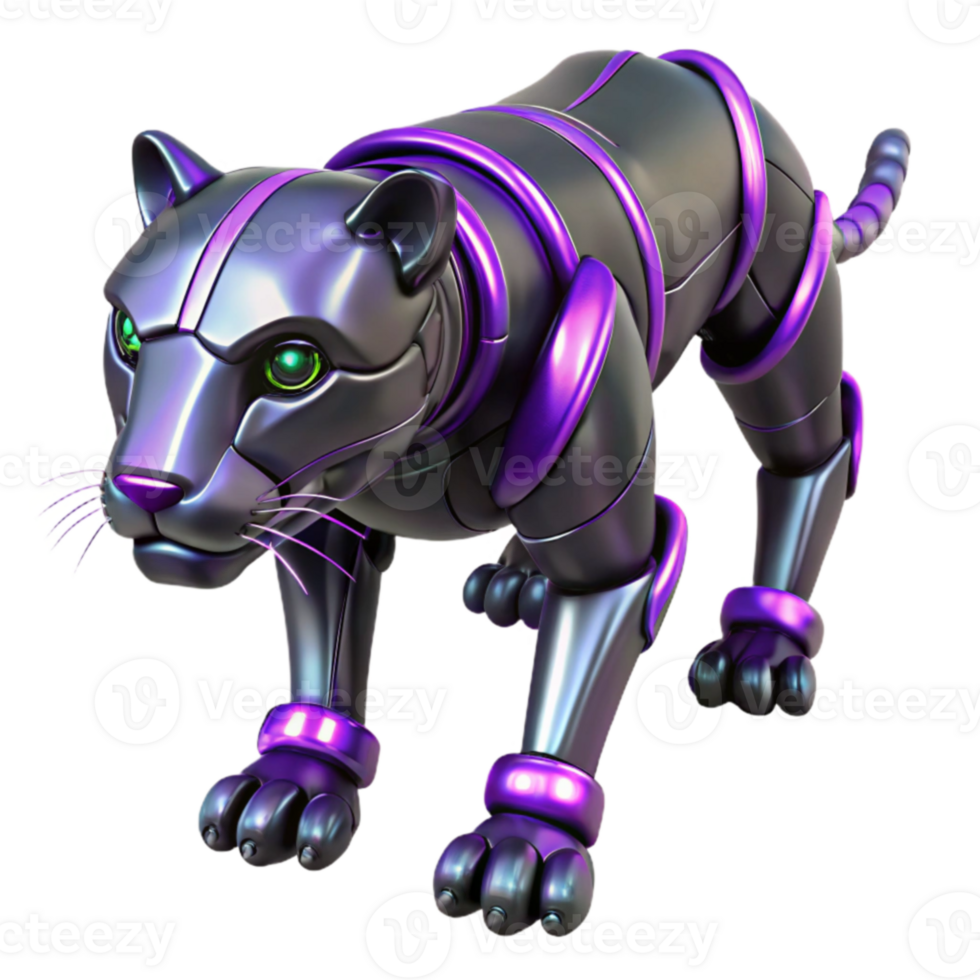 impressive traditional Metallic Panther Robot 3D Render exclusive png