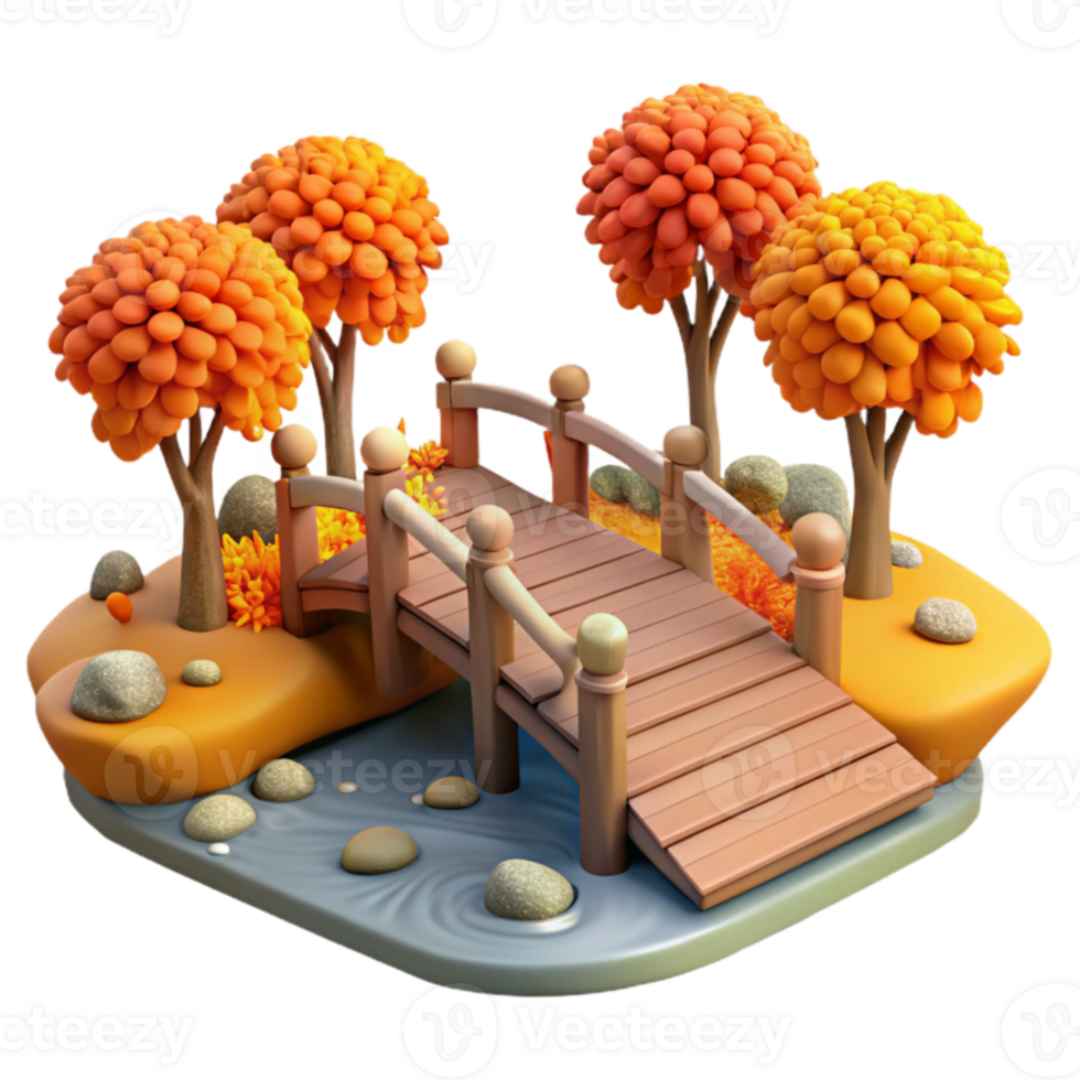 stunning contemporary Autumnal Bridge 3D Render premium png