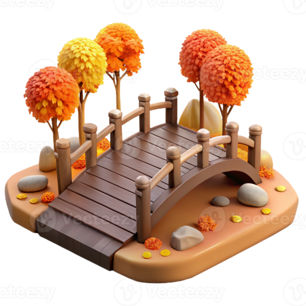 magnificent artistic Autumn Bridge 3D Render authentic png