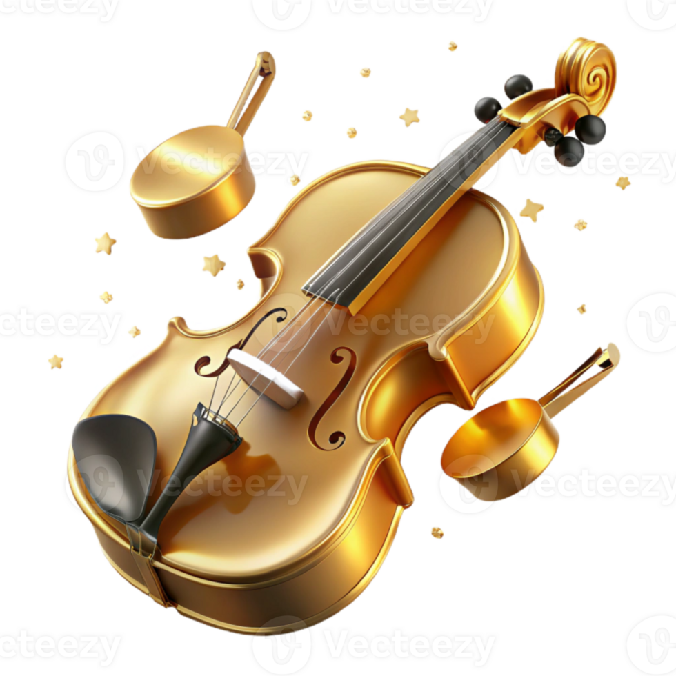 beautiful abstract Golden Violin 3D Render exclusive png