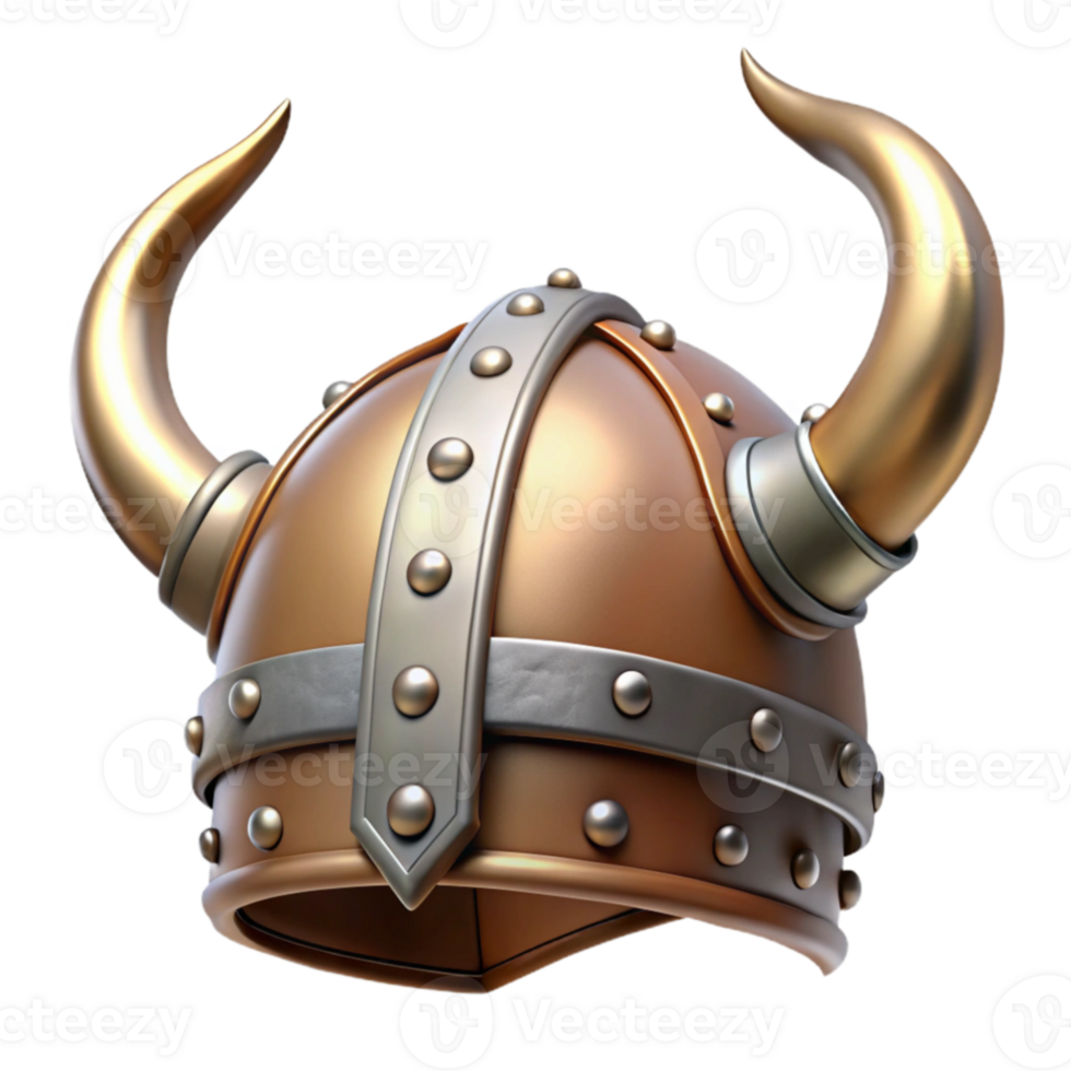 wonderful artistic 3D Render Viking Helmet, Golden Horns, Metal authentic png