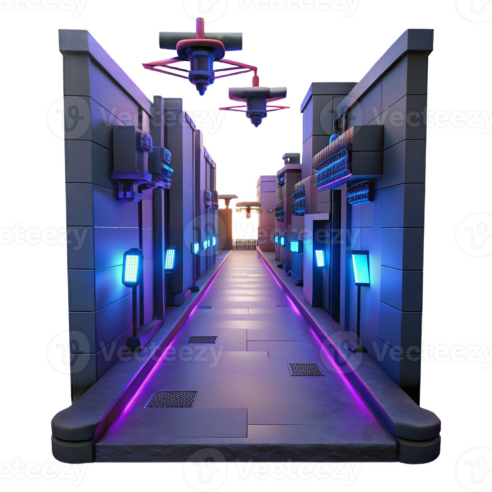 extraordinary artistic Neon Alleyway 3D Render premium png