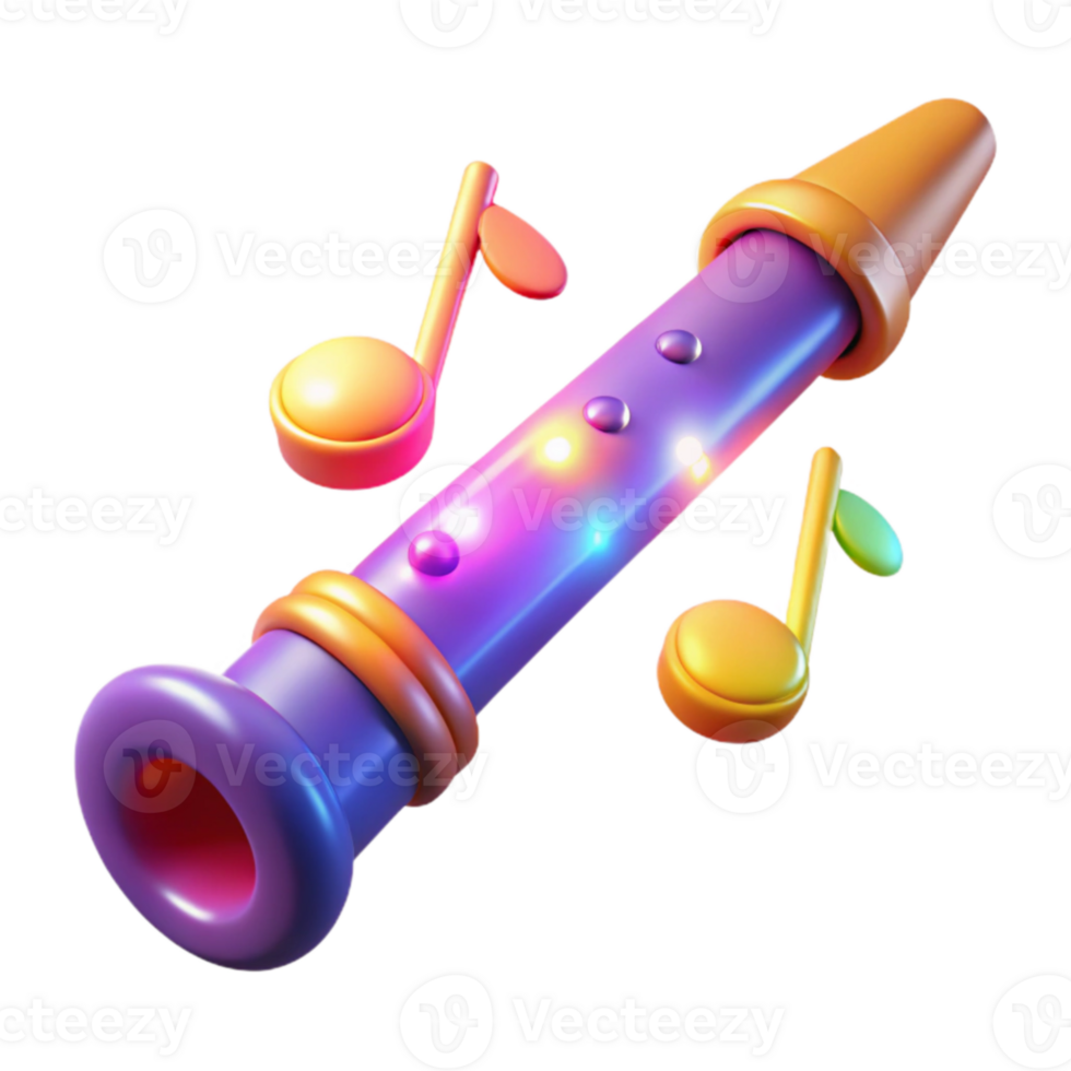 vibrant rustic Vibrant 3D Render of a Cartoon Clarinet genuine png