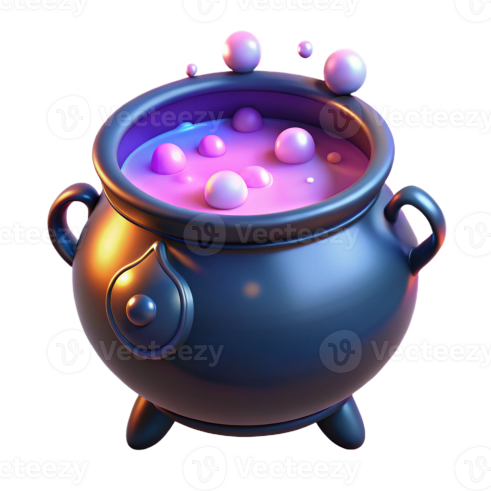 dramatic minimalist 3D Render of a Cauldron with Bubbling Potion premium png