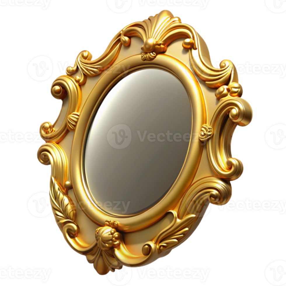 impressive creative Ornate Gold Mirror 3D Render 4K png