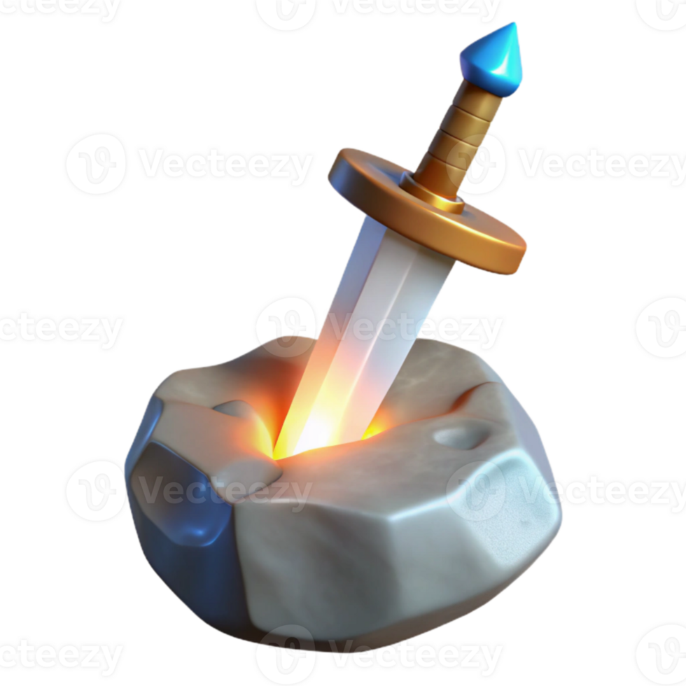 elegant rustic 3D Render Sword in Stone Illustration original png
