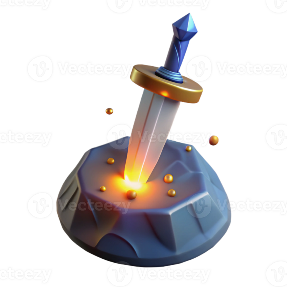 impressive artistic 3D Render Glowing Sword in Stone professional png