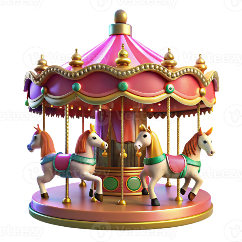 dramatic rustic Pink Carousel 3D Render 4K png