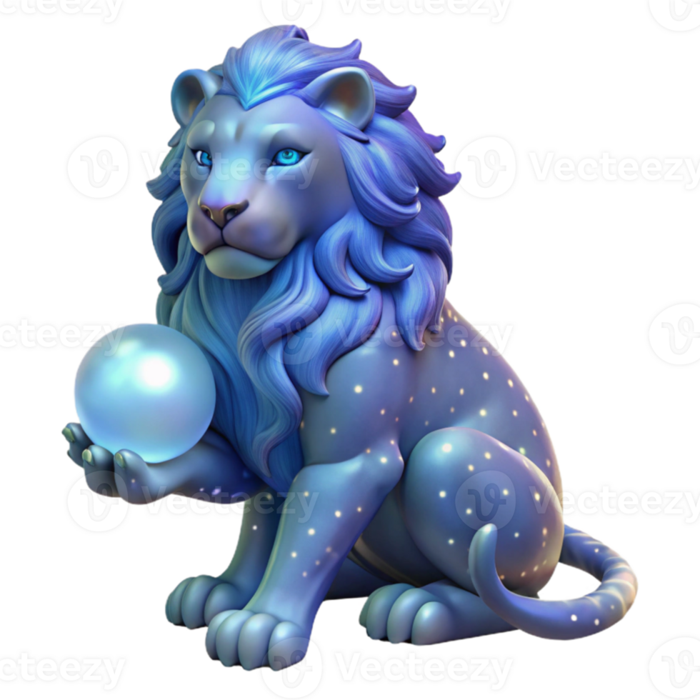 extraordinary vintage 3D Render of a Majestic Blue Lion Holding a Pearl exclusive png