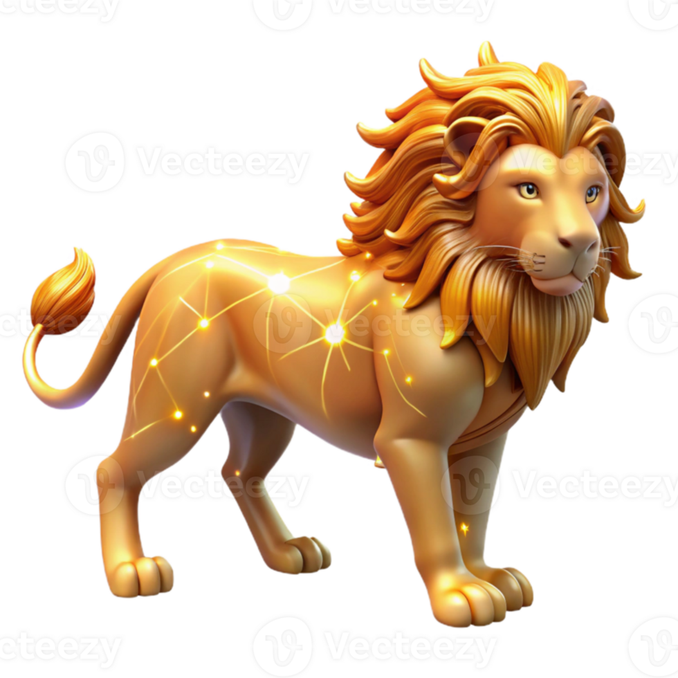 dramatic contemporary Golden Constellation Lion 3D Render high quality png