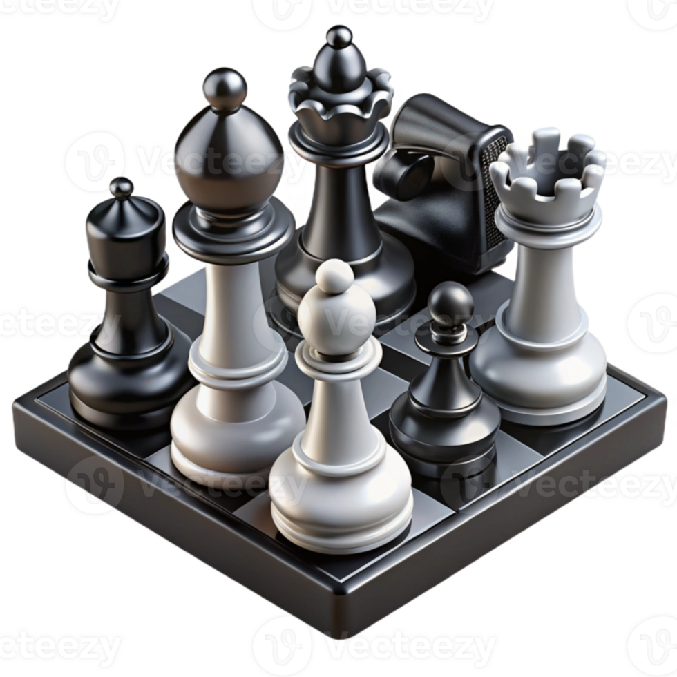 serene modern 3D Render Chess Game Pieces on Board exclusive png