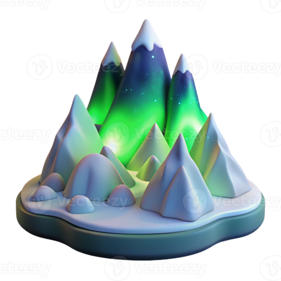 elegant artistic 3D Cartoon Mountain Range with Aurora Borealis premium png