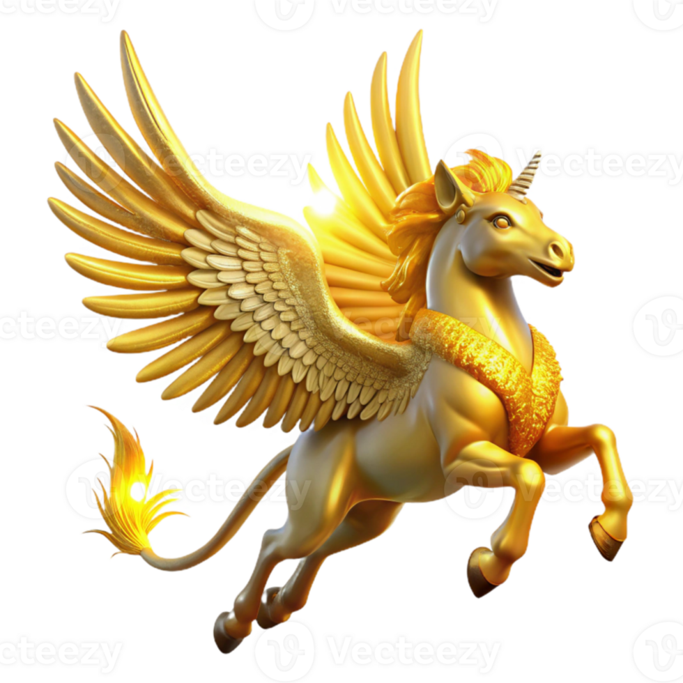 beautiful classic Golden Pegasus 3D Render exclusive png