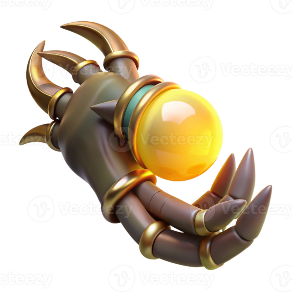 stunning rustic 3D Render Golden Clawed Hand Holding Orb high quality png