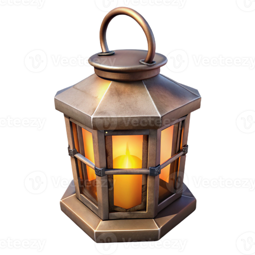 extraordinary classic Glowing Metal Lantern 3D Render 4K png