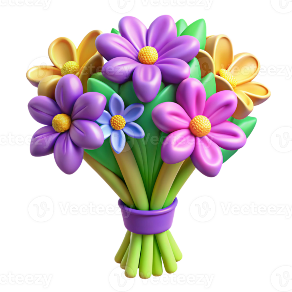 wonderful rustic 3D Render Colorful Flower Bouquet detailed png