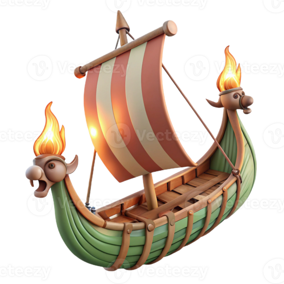 impressive minimalist 3D Model of a Viking Longship with Flaming Dragon Heads high resolution png