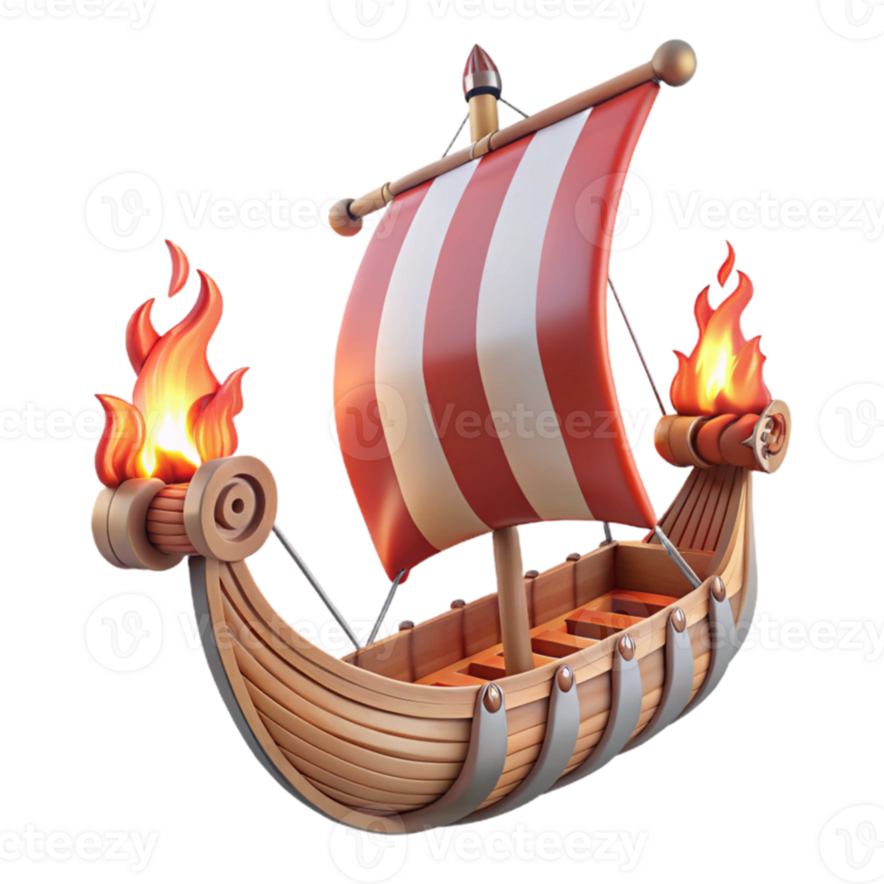 elegant artistic 3D Model of Fiery Viking Longship high quality png
