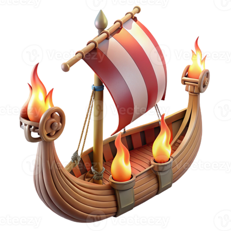 beautiful rustic 3D Render of Viking Longship with Flames high resolution png