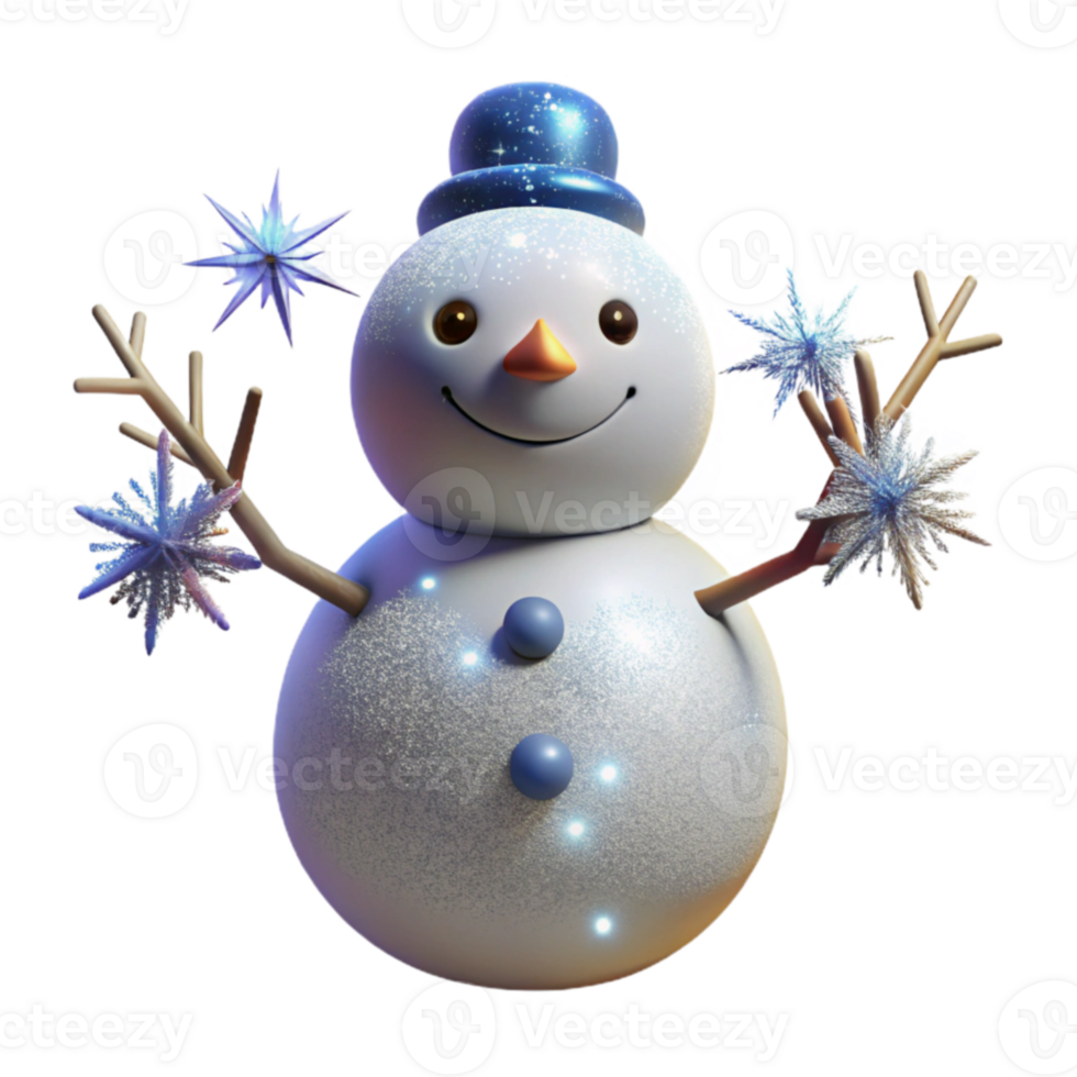 beautiful modern Smiling 3D Snowman Winter Illustration premium png