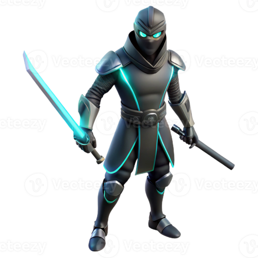 serene artistic Neon Ninja 3D Render exclusive png