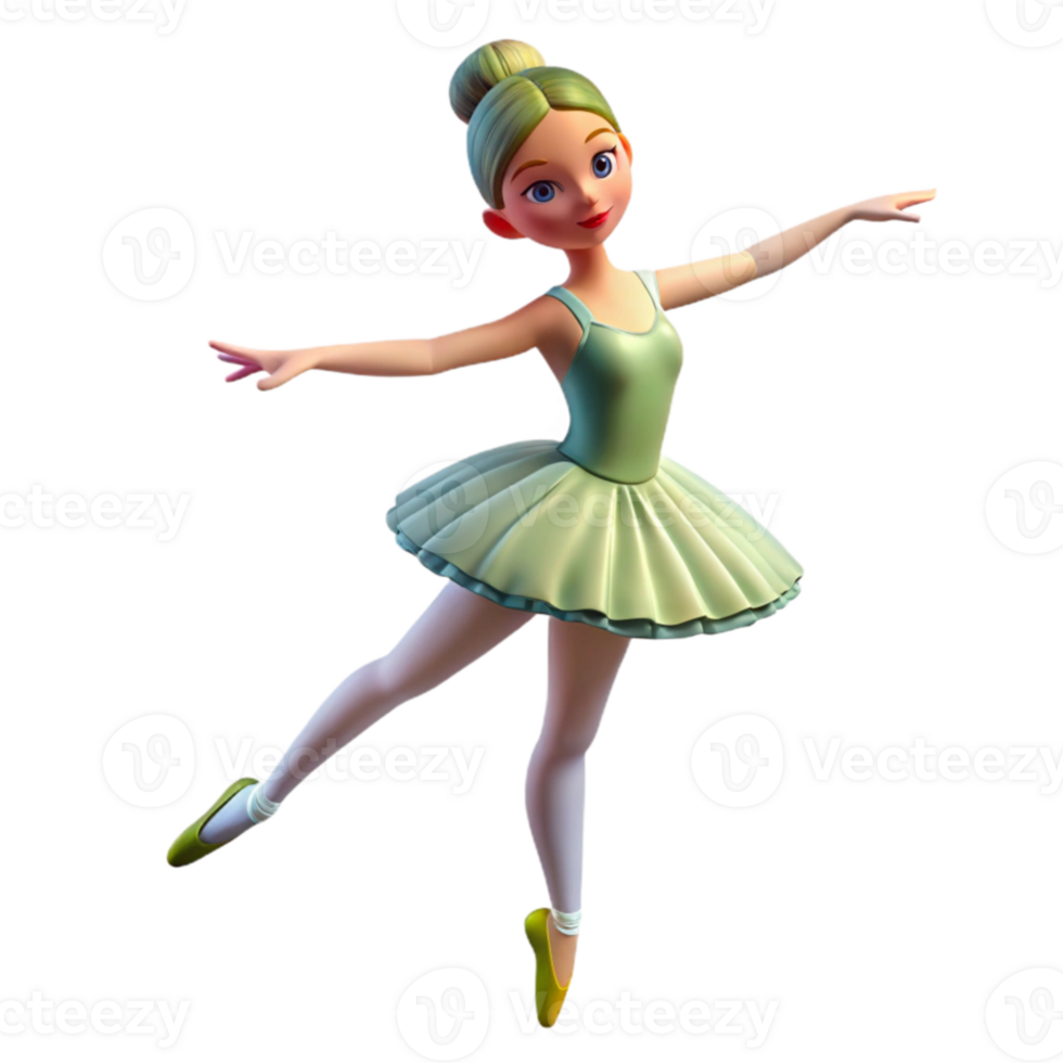 elegant artistic 3D Render of Ballerina in Green Tutu professional png